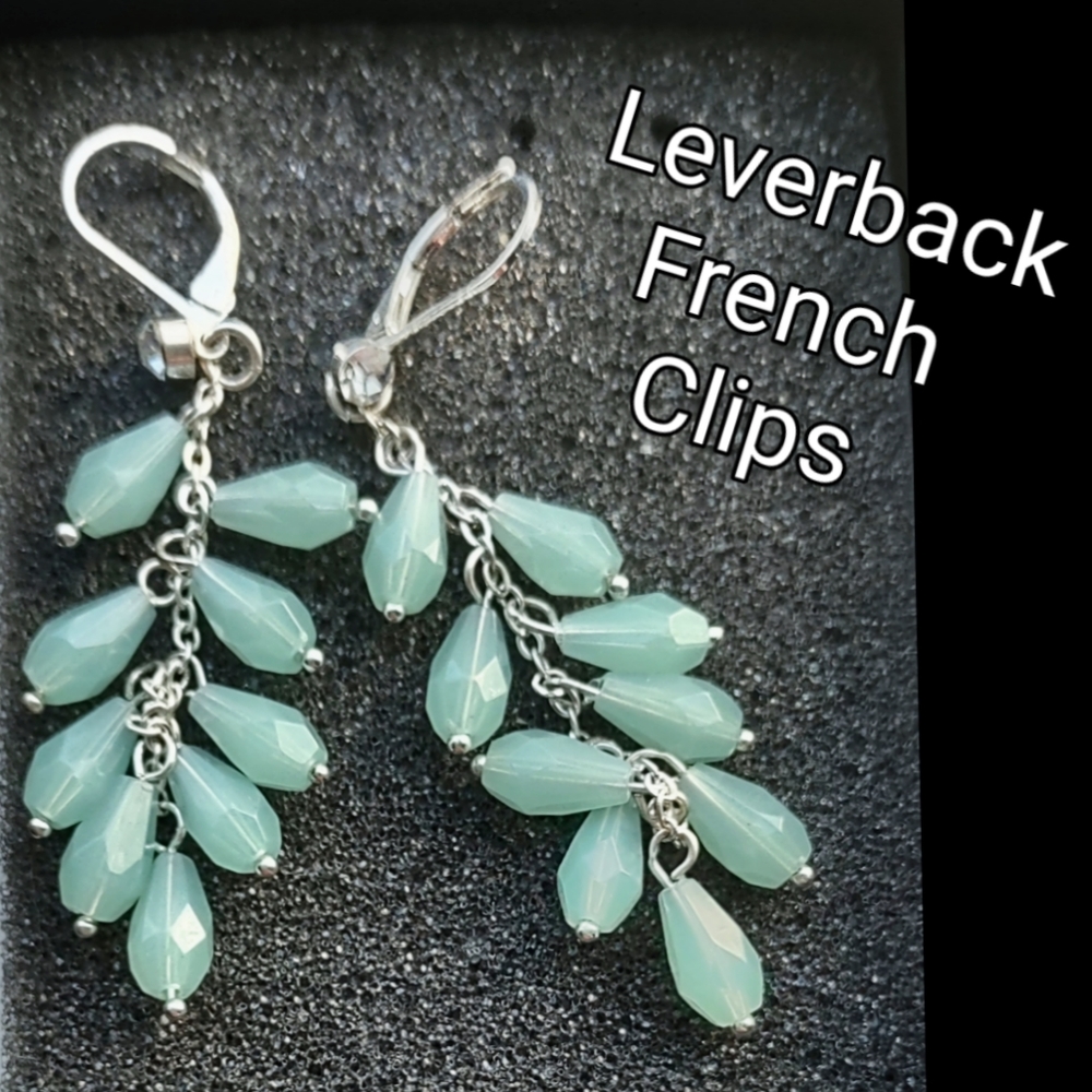Sea Green Leverback Beaded Chain Earrings
